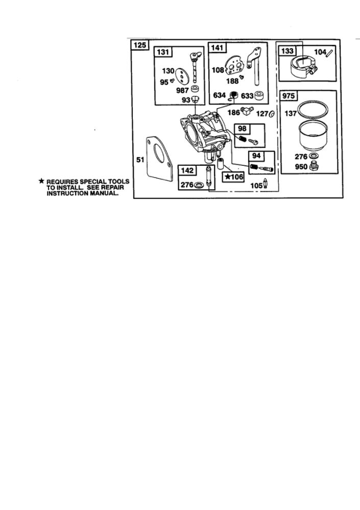 Carburetor Diagram and Parts List for 198707-0141  Briggs and Stratton Engine